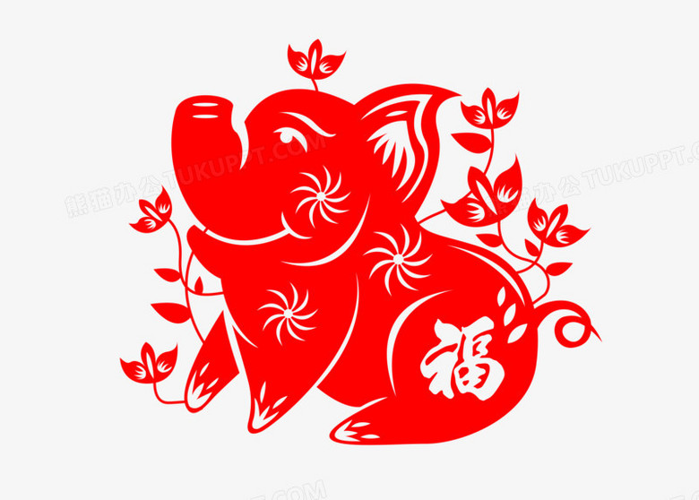 剪纸风新年带花小猪卡通形象元素png图片素材下载 新年png 熊猫办公