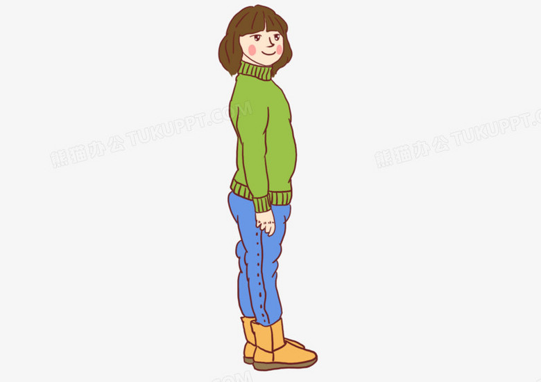 手绘插图卡通元素侧面站立女孩