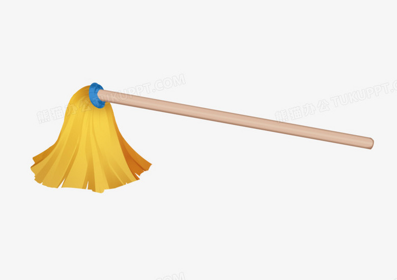 手绘卡通劳动节黄色布条拖把元素