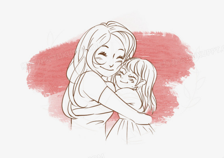 可爱卡通小清新母亲节拥抱母女手绘素材