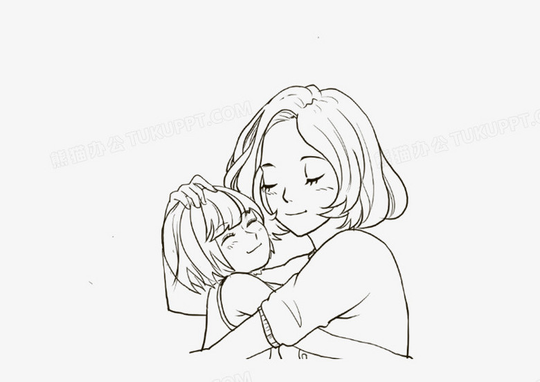 母亲节手绘温暖拥抱线稿免抠插画素材