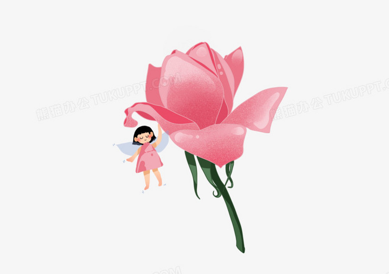 在整个配色上使用多种色彩作为基础色调,设计了粉色玫瑰花以及花仙子