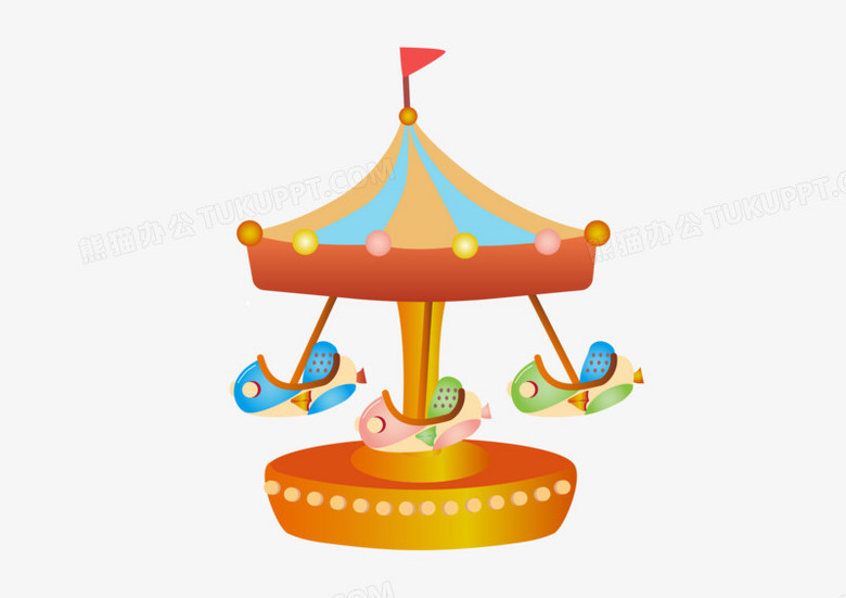 儿童节游乐园带灯泡彩色金色底座蓝色顶棚小飞机卡通矢量免扣元素材