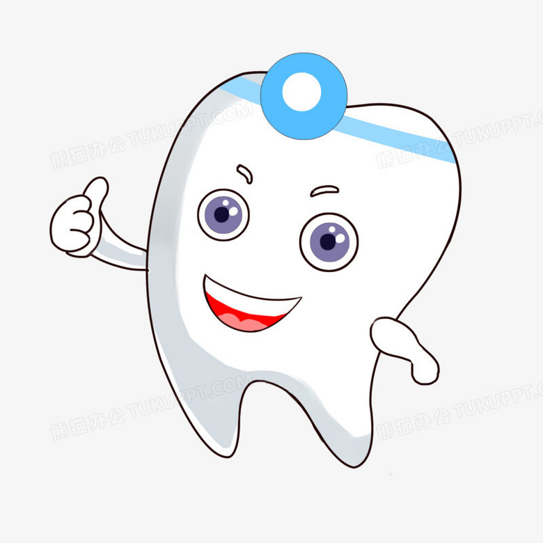 在整个配色上使用多种色彩作为基础色调,设计了一个卡通牙齿小人形象