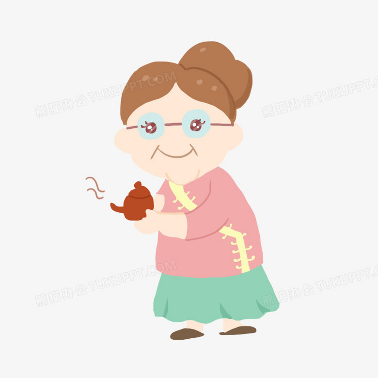 重阳节老人奶奶倒茶手绘卡通元素