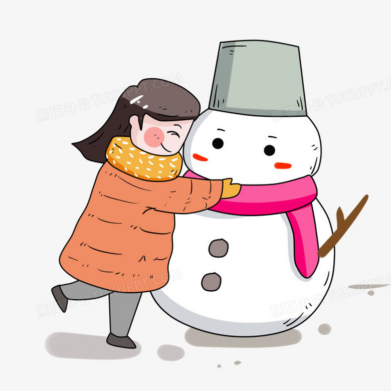 穿羽绒服的女孩与雪人