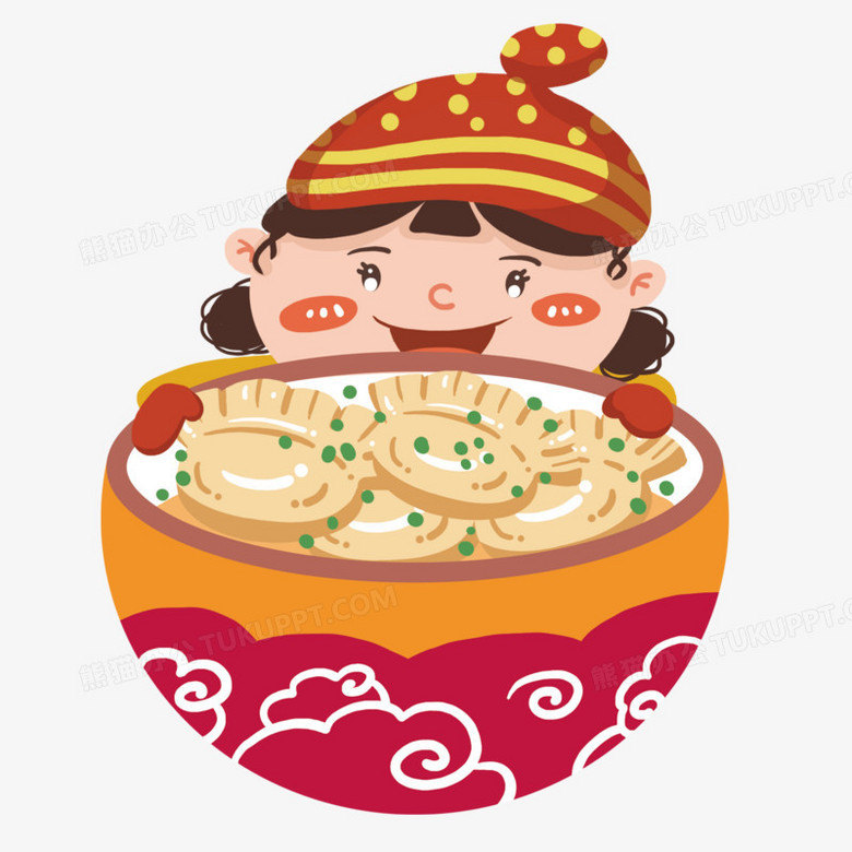 在整个配色上使用多种色彩作为基础色调,设计了小女孩趴在大碗上看着