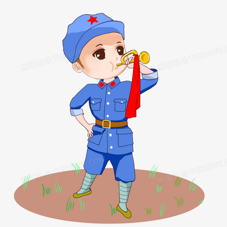 手绘军人吹冲锋号角素材