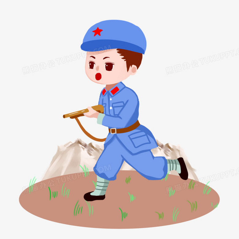 本作品全称为《卡通手绘国庆军人拿老式冲锋枪素材》,使用 adobe