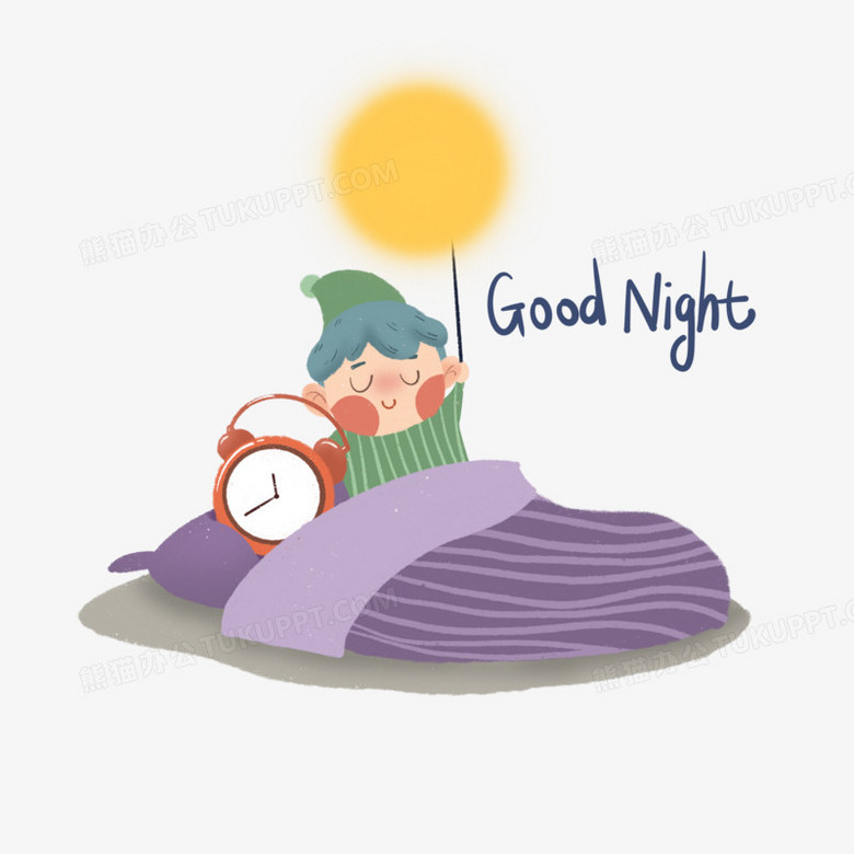 夜晚小男孩关灯睡觉元素