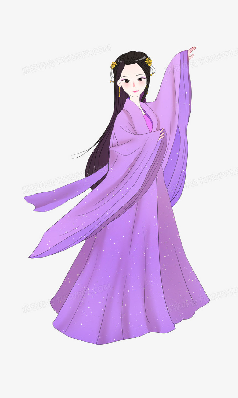手绘古装紫衣长发女子素材