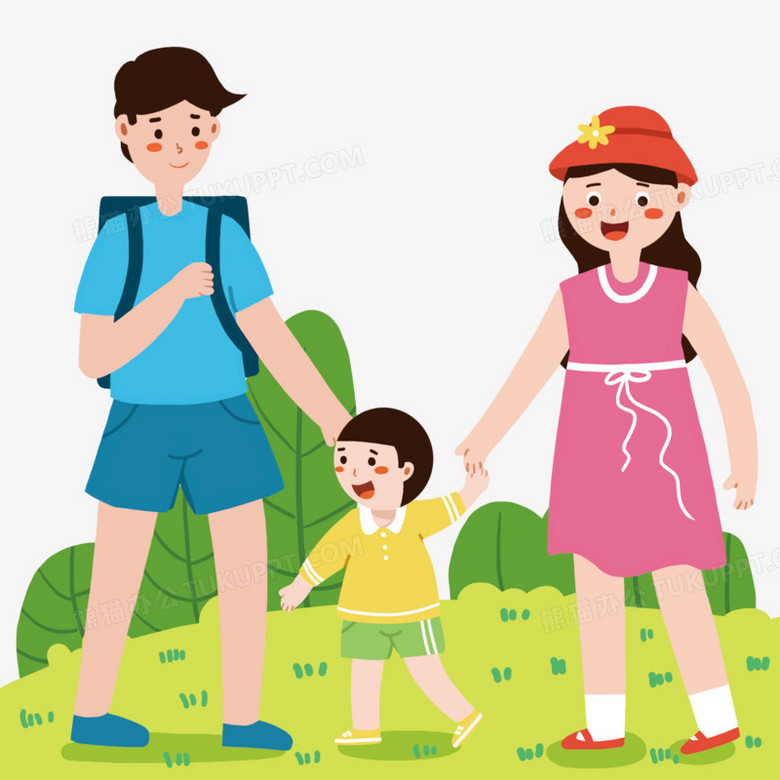 本作品全称为《卡通一家三口出游玩耍素材》,使用 adobe photoshop cc