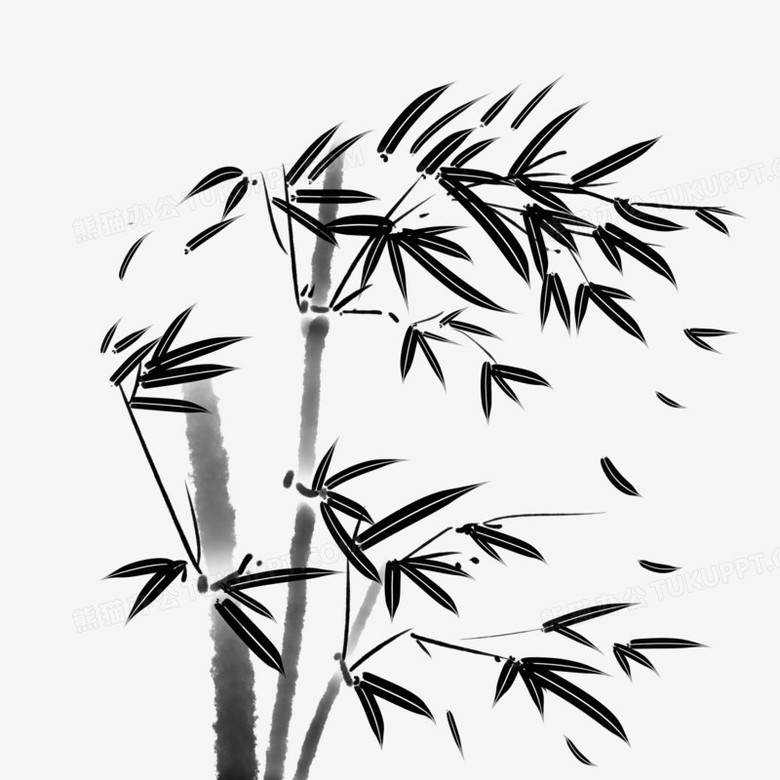 在整个配色上使用黑色作为基础色调,设计了毛笔写意的竹子,写意效果的
