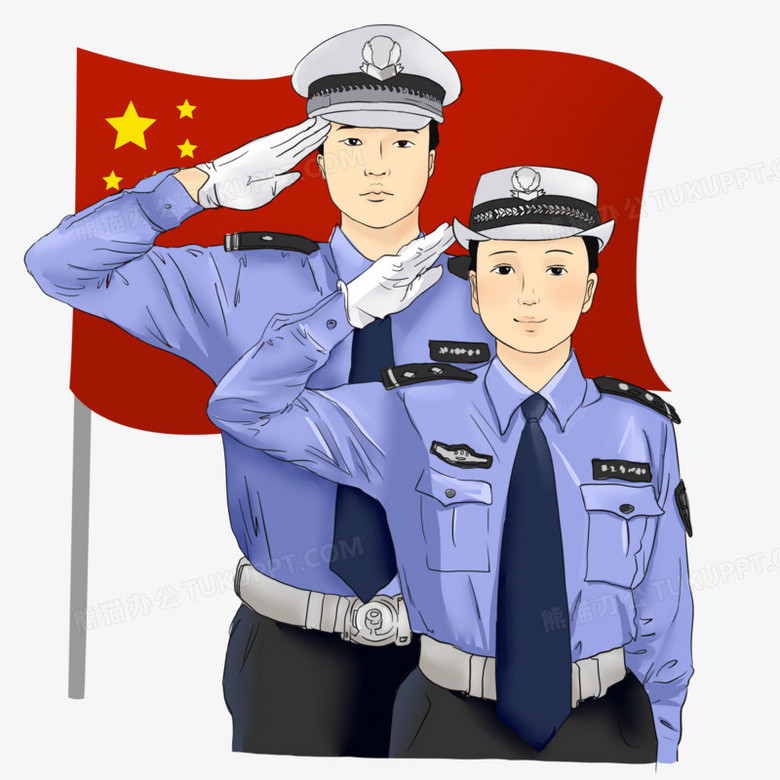 警察敬礼背影手绘图片