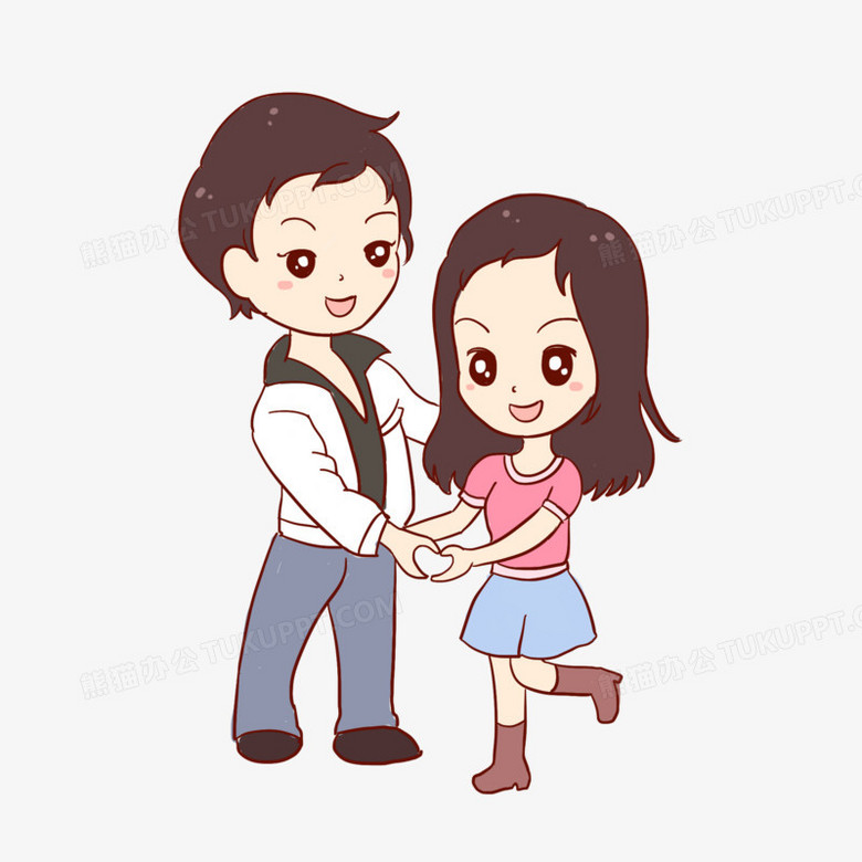 拥抱情人节情侣牵手手绘卡通元素