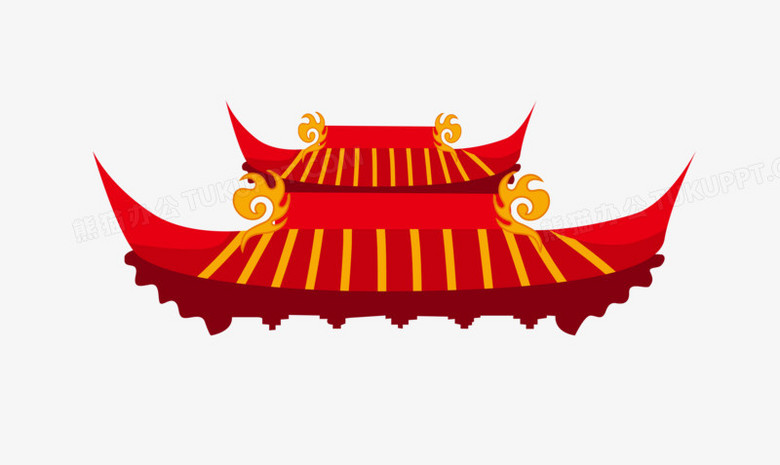 喜庆红色建筑屋顶手绘设计