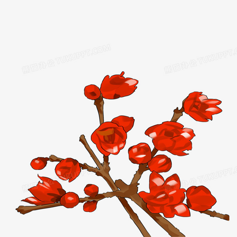 红色喜庆元素卡通新年花卉png图片素材免费下载 新年png 3000 3000像素 熊猫办公