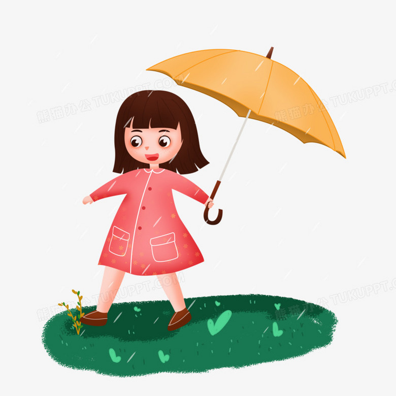 雨水之手绘卡通女孩撑伞玩水png图片素材免费下载 卡通png 4800 4800像素 熊猫办公