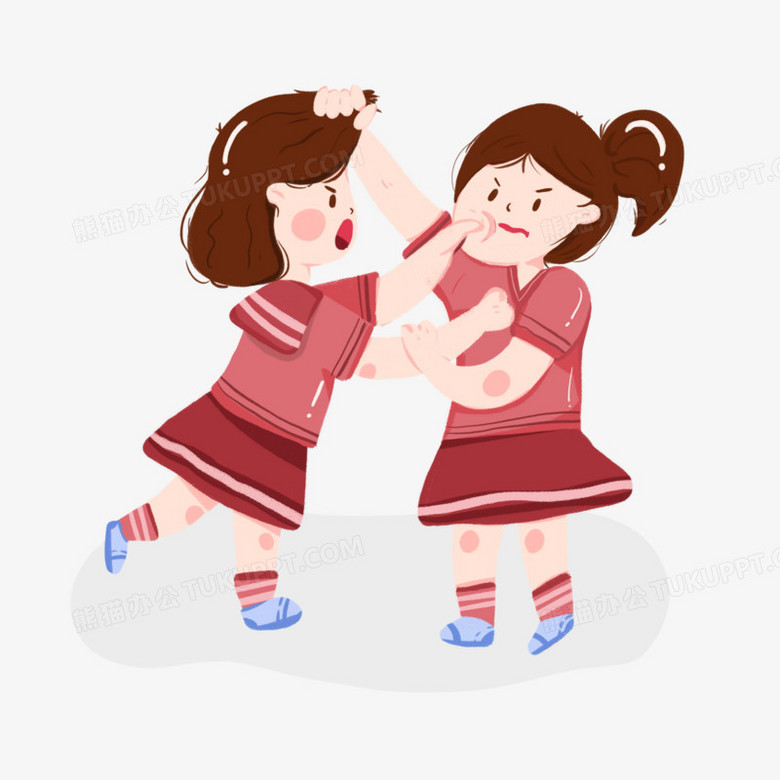 卡通女孩校园暴力打架元素