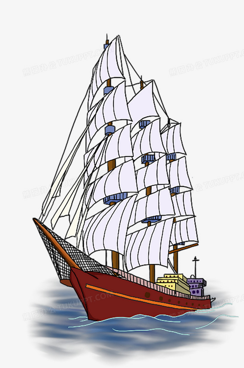 在整个配色上使用多种颜色作为基础色调,设计了航行的轮船,卡通效果的