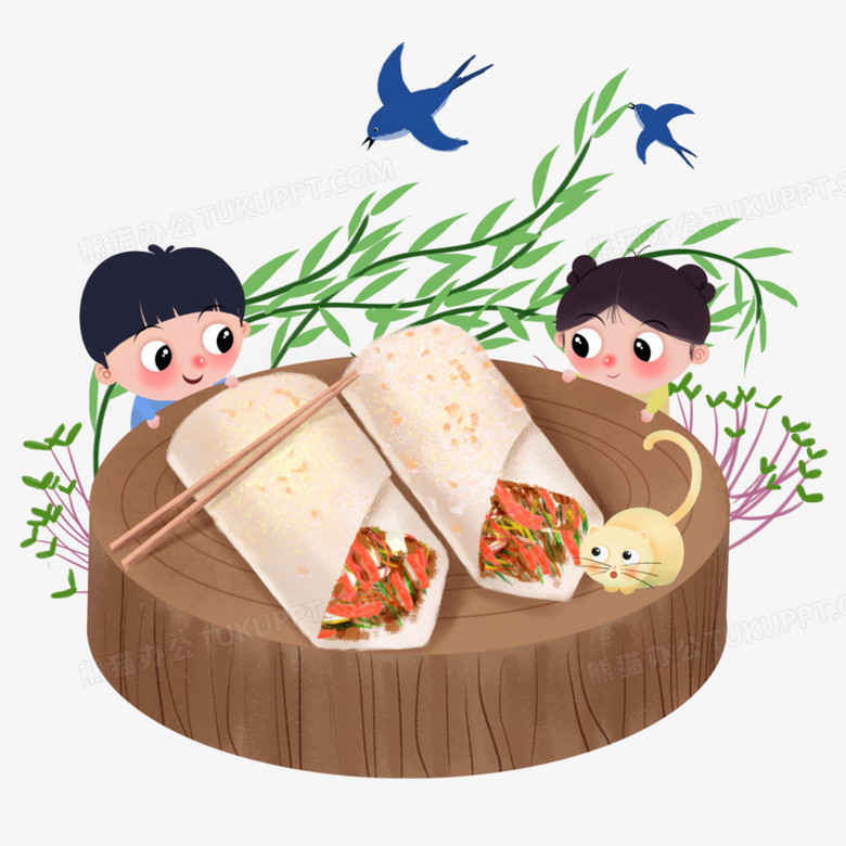 立春咬春饼习俗卡通男女孩手绘元素