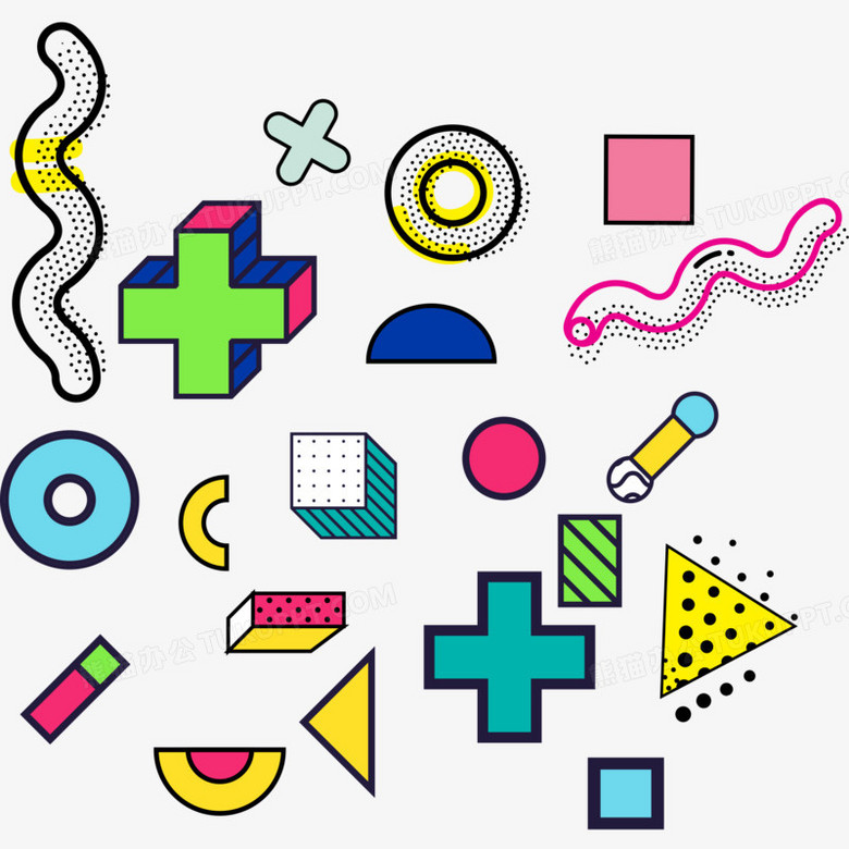 本作品全称为《卡通几何创意孟菲斯图形元素,使用adobe illustrator