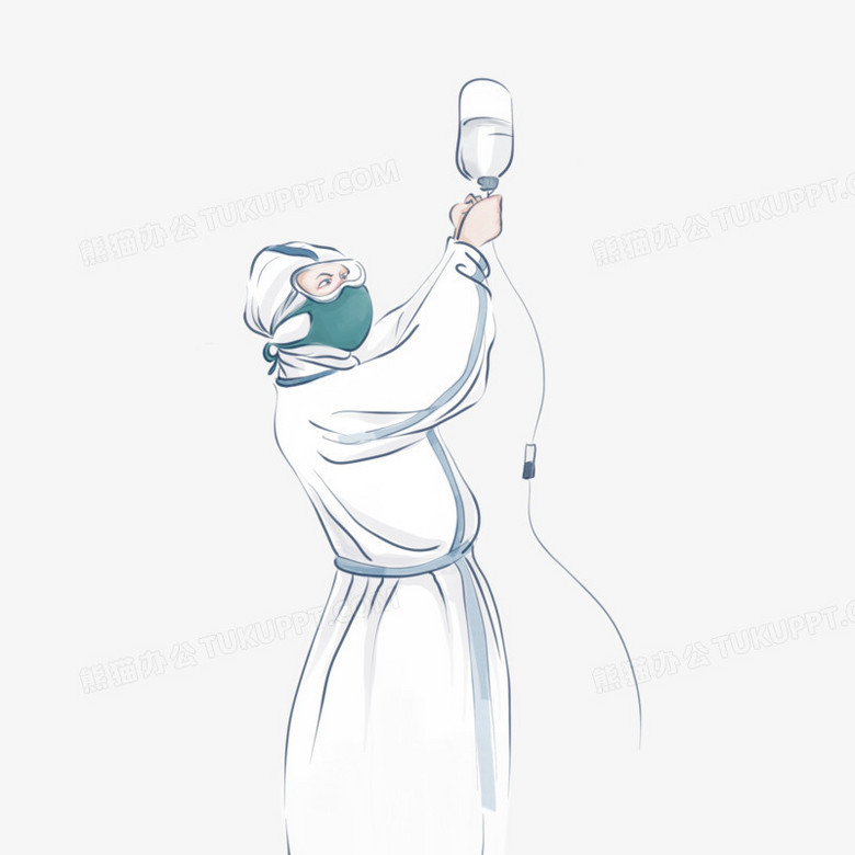 手绘挂吊瓶的医护人员场景图