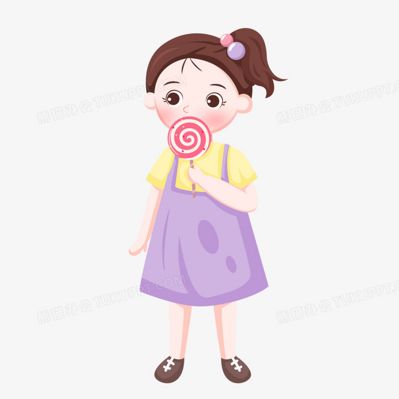 儿童节之手绘卡通吃棒棒糖的小女孩