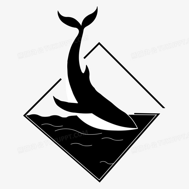 手绘黑白鲸落插画