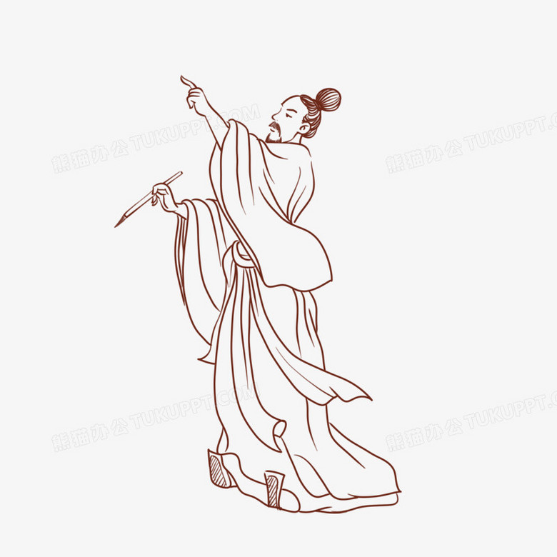 在整个配色上使用棕色作为基础色调,设计了线描屈原人物,整体呈现卡通