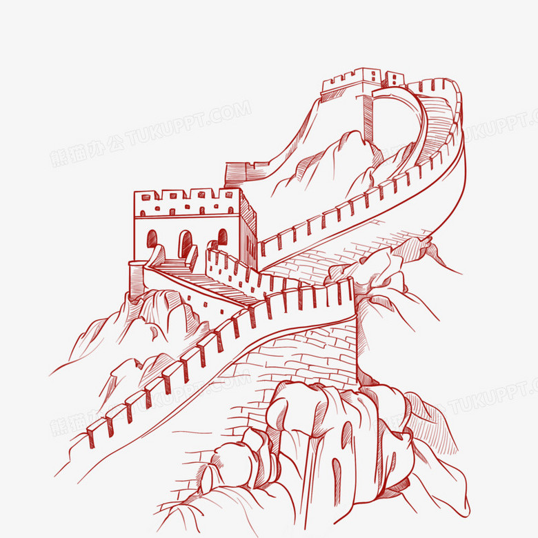 本作品全称为《简约手绘线条万里长城元素》,使用 adobe photoshop cc
