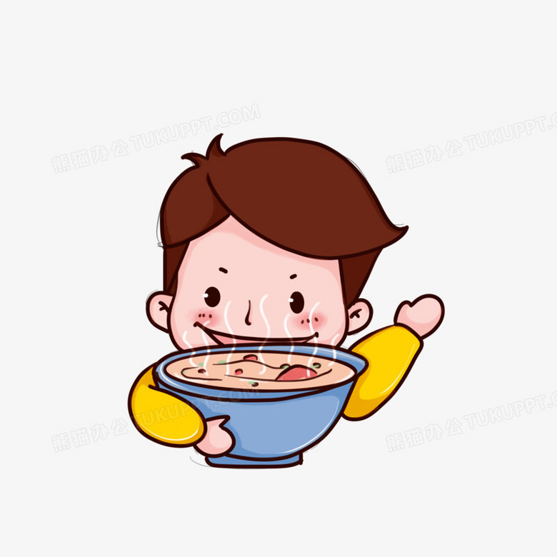 q版卡通男孩喝汤人物元素