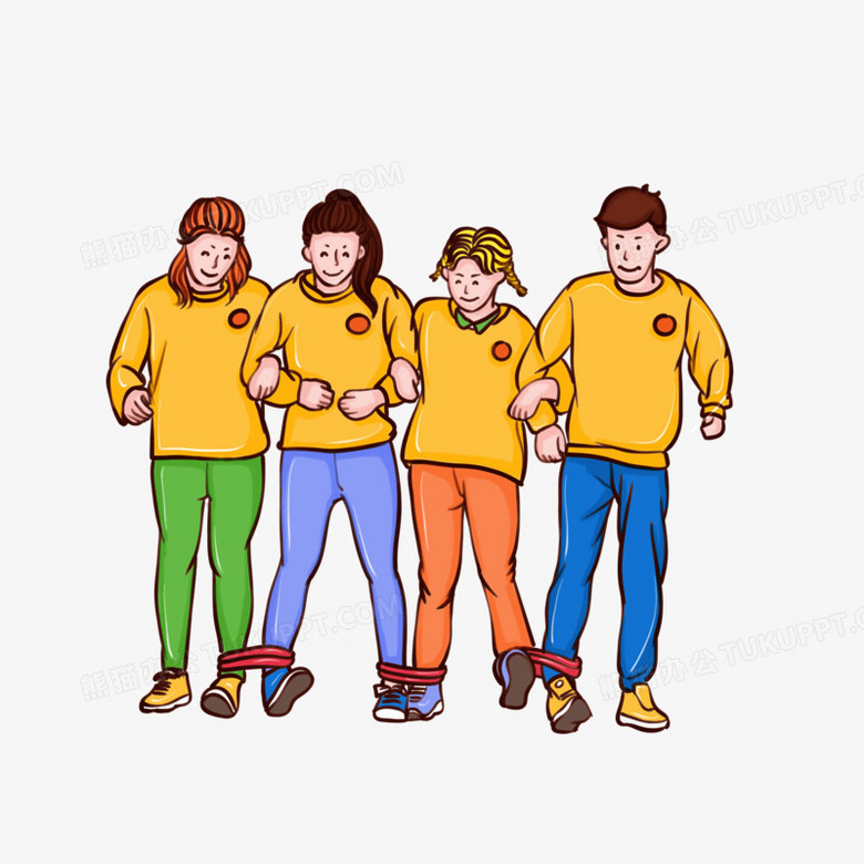 本作品全称为《卡通风团队四人绑腿跑活动元素》,使用 adobe