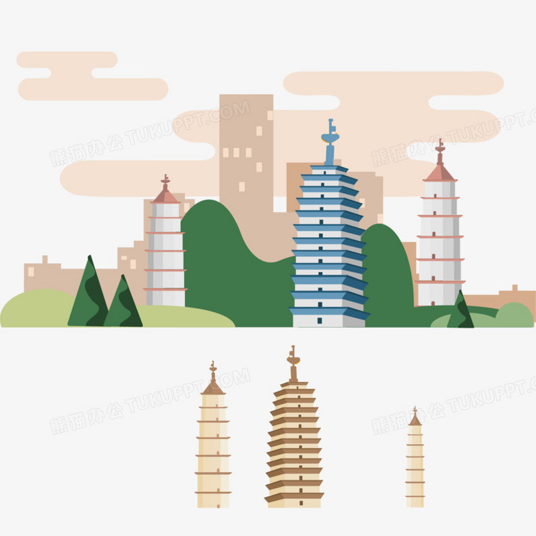 云南地标崇圣寺三塔城市建筑