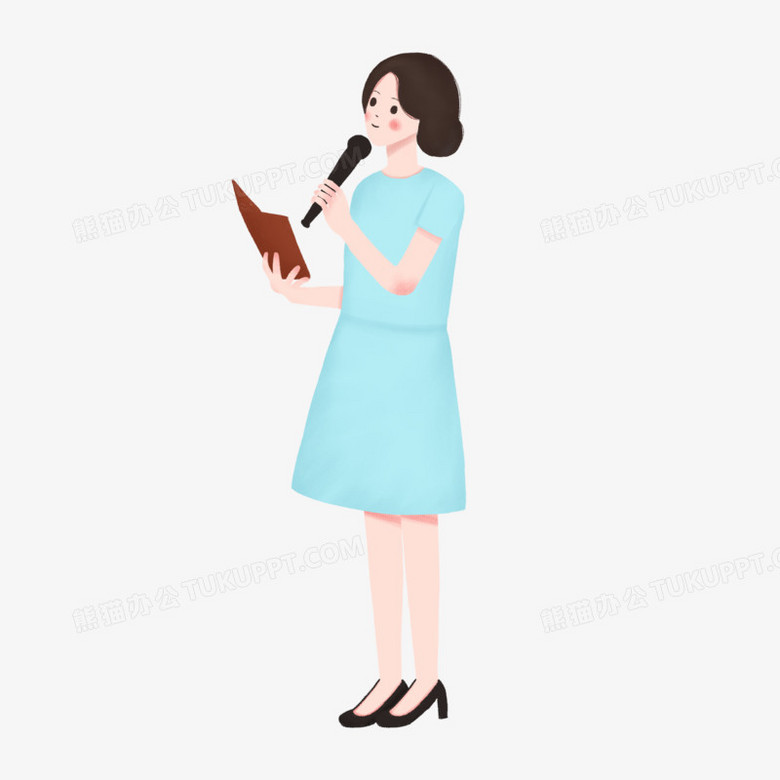 侧边站着朗诵的女孩人物元素