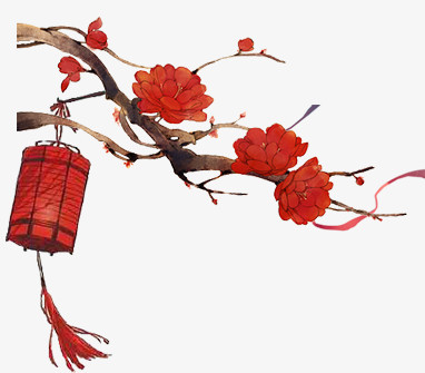 中国风 喜庆 红色灯笼 红花