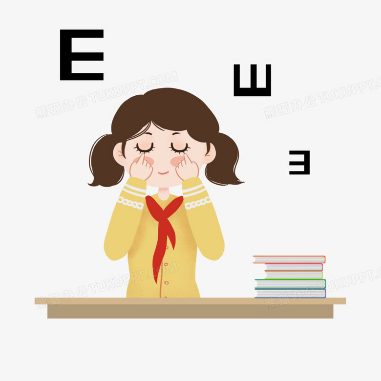手绘卡通女孩做眼保健操保护视力人物元素