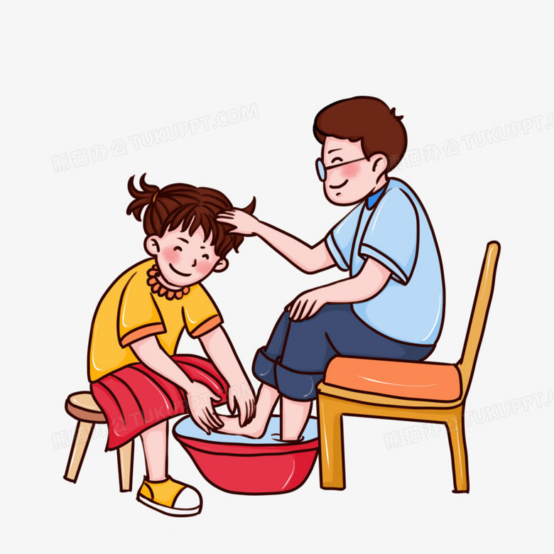 儿子帮爸爸洗脚简笔画图片