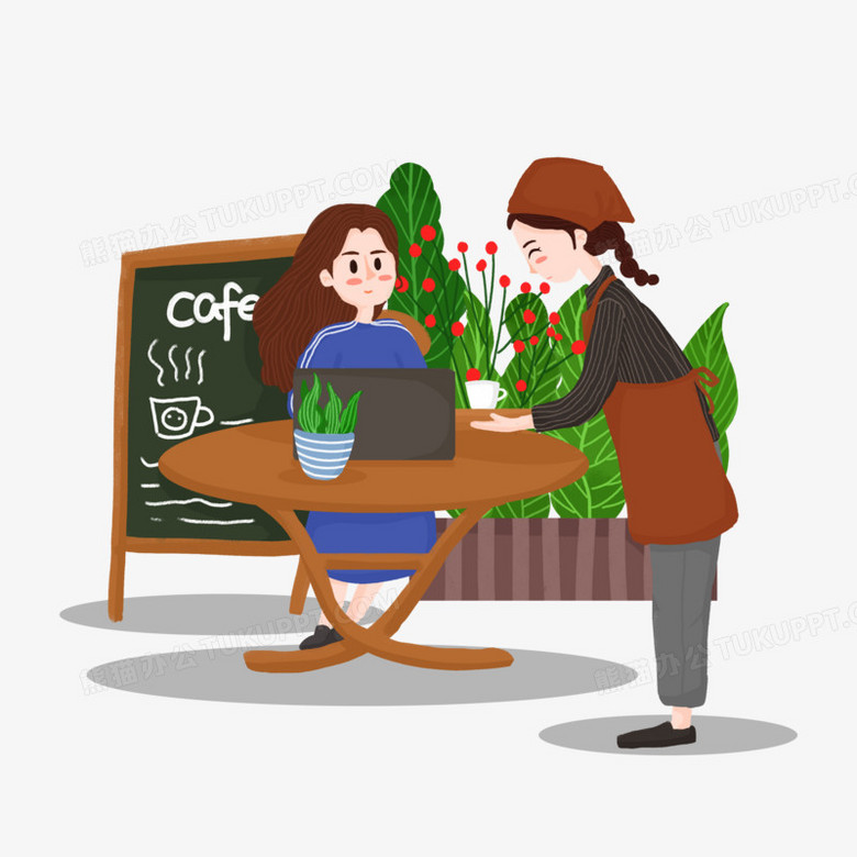 手绘风学生咖啡店兼职人物插画元素
