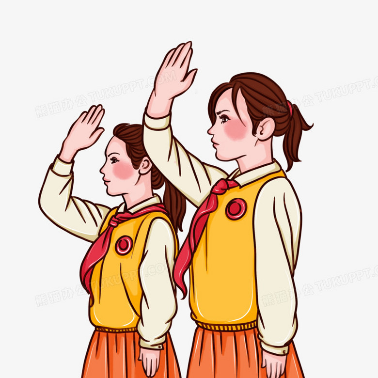 手绘少先队员行队礼人物场景元素