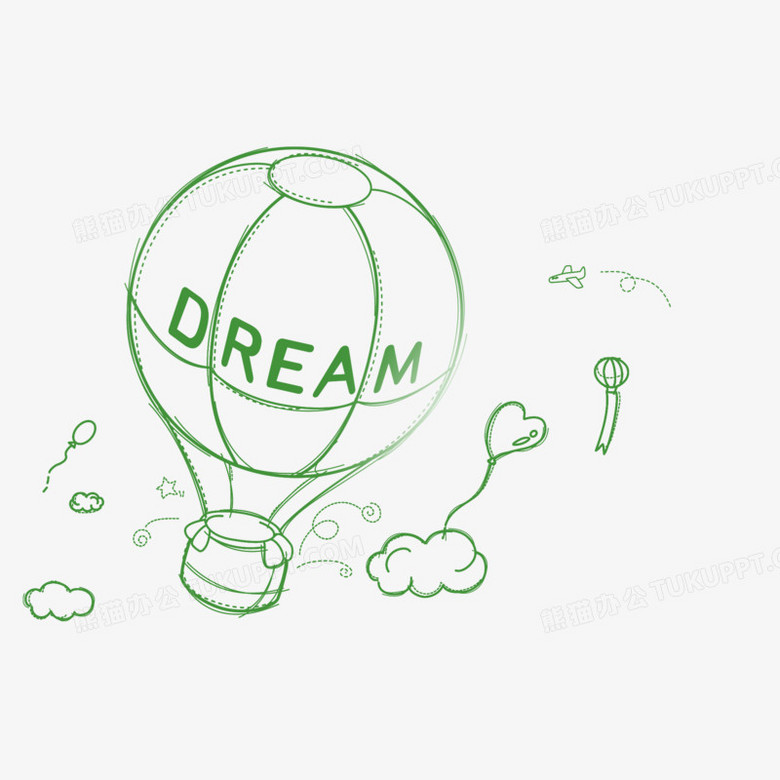 热气球可爱卡通手绘简笔线稿绿色png图片素材免费下载 绿色png 00 00像素 熊猫办公