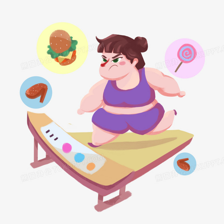 小胖妹努力减肥卡通人物插画元素