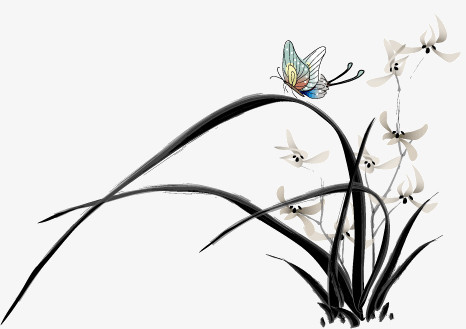 素雅水墨兰花图矢量素材
