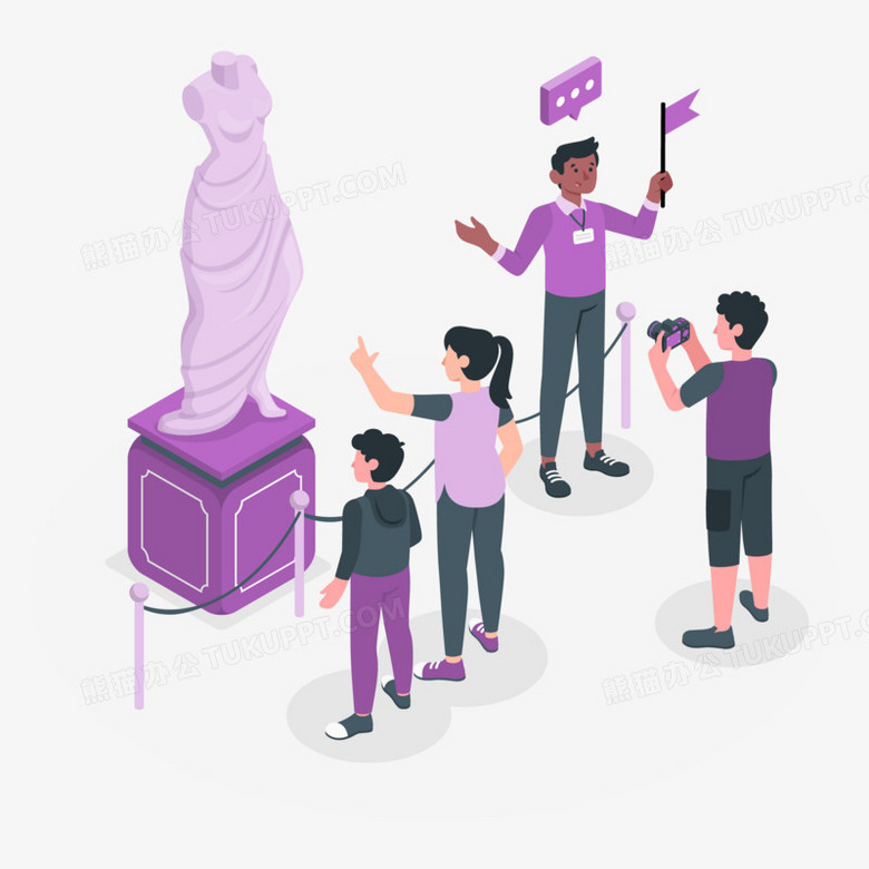 插画风学生参观博物馆场景元素