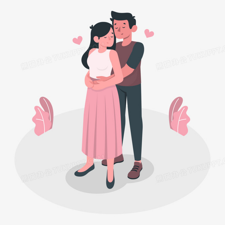 插画风男生从后面搂抱女生场景元素