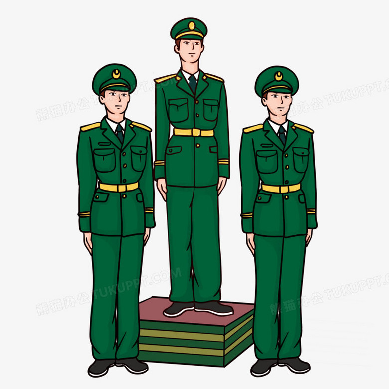 本作品全称为《卡通手绘站岗的军人形象元素》,使用 adobe photoshop