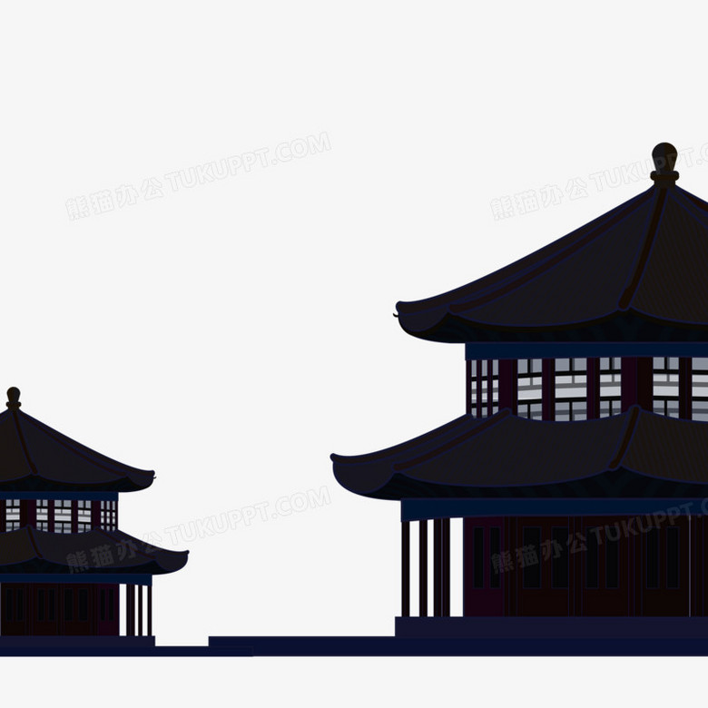 亭台楼阁剪影元素