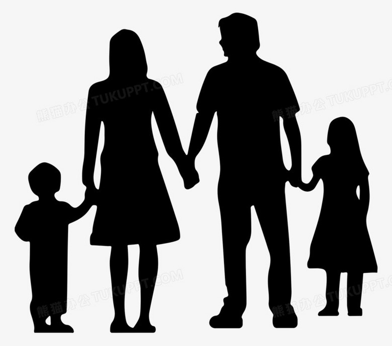 一家四口手拉手剪影元素