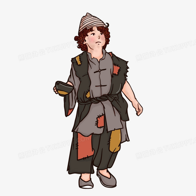 本作品全称为《卡通古代拿着碗讨饭的小乞丐元素》,使用 adobe