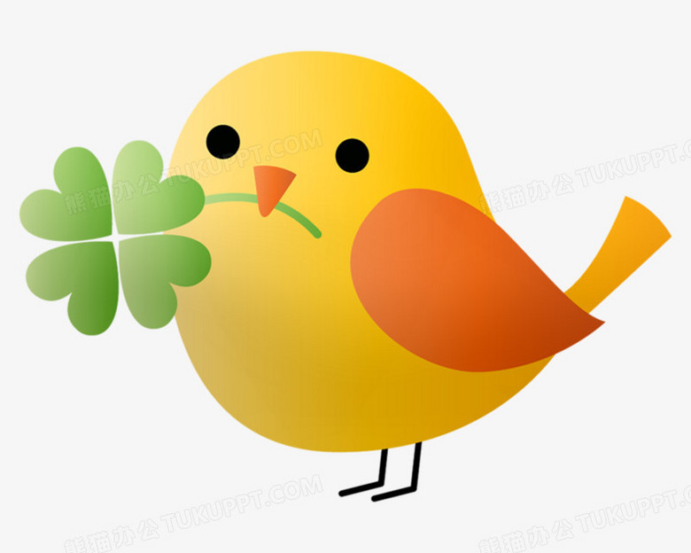 免抠手绘鸟儿嘴含四叶草装饰元素